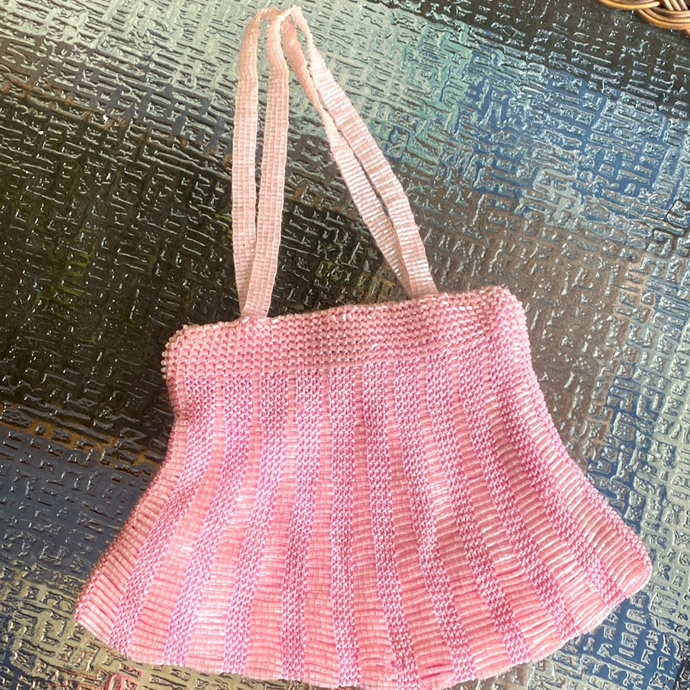 VTG Hand Embroidered Beaded Pink Mini Hand Bag